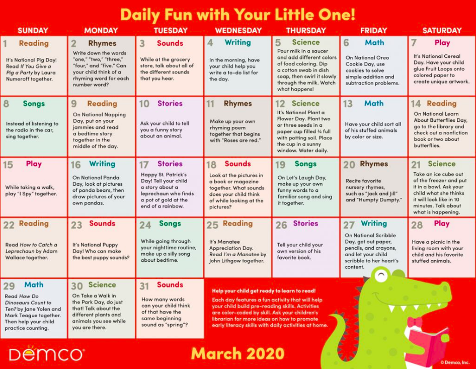 Early Literacy Calendar Early Literacy Calendar